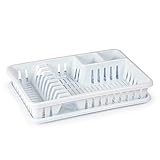 Acan Tradineur - Escurreplatos de Plástico - Fabricado en plástico - Organizador de Cocina, Escurridor con Bandeja para Cocina - 45 x 29,7 x 8 cm - Color Blanco