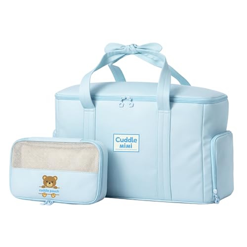 Cuddle Mimi Hospital Bag for Women Labor Delivery – Baby & Toddler Duffle Bag in Quilted Nylon with Cotton Padding - for Labor and Delivery Essentials |2 PCS Set |Baby Blue