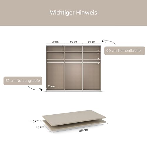 Rauch Möbel ZUBEHÖR, Einlegeböden, 2er-Set, für Schwebetürenschränke von Rauch mit Einer Elementbreite von 90 cm und Einer Schranktiefe von 62 cm, Farbe Texline Leinenoptik, Maße 88x1,6x48cm
