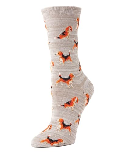 MeMoi Women's American Beagle Rayon Blend Crew Socks Crockery 9-11