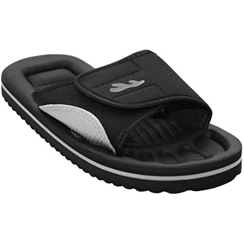 A&H Footwear Mens Lightweight EVA Slides Touch Fasten Beach Flip Flops Casual Sandals Shoes (10 UK, Black, numeric_10) Cover
