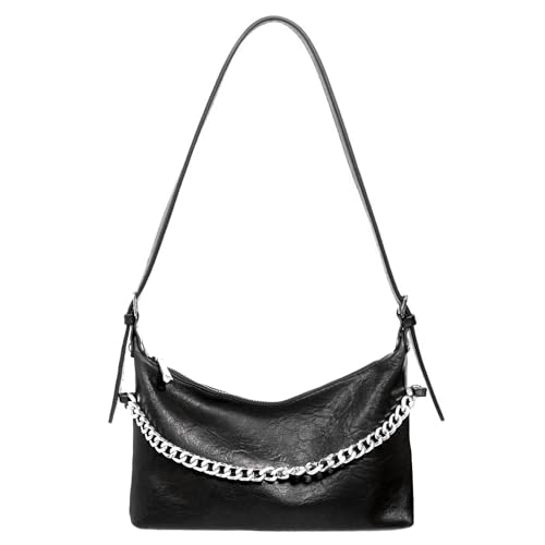 Women Shoulder Bag PU Leather Classic Trendy Purse with Adjustable Strap Chain Decoration - Main Image