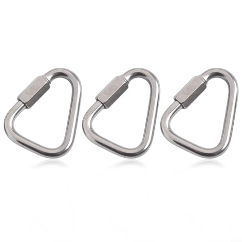 Mosquetón triangular Gancho rápido para escalada y conexión de seguridad, mecanismo de bloqueo de acero inoxidable (3 unidades, 8 mm)