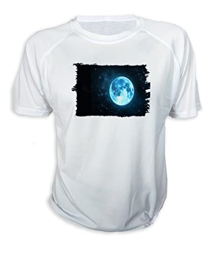 MERCHANDMANIA Camiseta Luna Azul Selene satelite Vista Cielo Nocturno Tshirt.