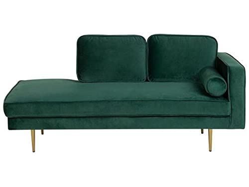 Beliani Chaise Longue Méridienne Côté Droit en Velours Vert pour Salon Glamour