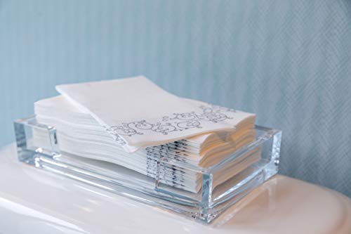 Simulinen Disposable Guest Bathroom Hand Towels - Silver Floral Design - Linen-Feel Disposable Paper Towels, Cloth-Like Texture, Single-Use - Perfect Size: 12X17” Unfolded & 8.5X4” Folded - Box Of 100 #TOP5