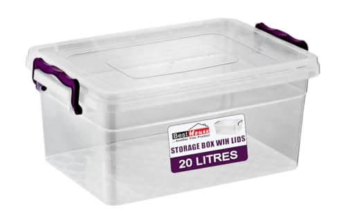 Best House Storage Boxes with Lids - Pack of 1 - Clear Plastic Heavy Duty, Stackable Storage Boxes Use for Home, office, Kitchen, Toys and Goods (20 Litres)