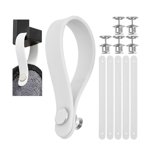 Nähfrei-Aufhänger für Textilien, 6 Pack, 150 x 12 mm Schlaufen, in Weiß, aus Silikon, mit Pin-Knopfverschluss, Aufhänger Laschen für Geschirrhandtuch, Bad Handtuch, Lappen, Dekoartikel, Camping