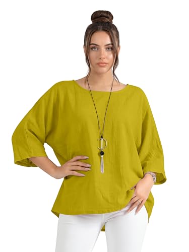 Love My Fashions® Women's Italian Lagenlook Tunic Top – Oversized Loose Fit 3/4 Sleeve Round Neck Casual & Comfortable UK Fashion Mustard Yellow