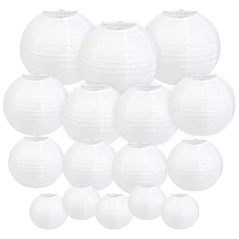HONMOK 16 PCS Paper Lanterns White 4" 6" 8" 10" Round Paper Lanterns Decorations Indoor Outdoor Hanging Paper Lampshade Assorted Paper Lantern for Wedding Party Festival Celebration Cover