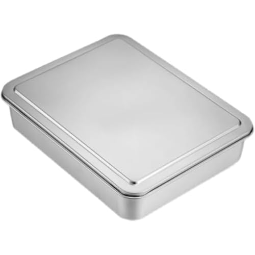 ステンレス鋼スクエアフラットシャーシバットカバー付き大型家庭用調理器具長方形業務用天ぷらスクエア揚げ物天ぷらキッチン用スクエア水切りトレイ大容量家庭用 (28*22*5.2CM,ステンレススチールカバー)