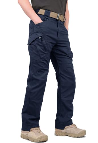 KEFITEVD Tactical Cargo Pants for Men Combat Work Pants Multi Pockets Fishing Walking Trouser Navy Blue, 38