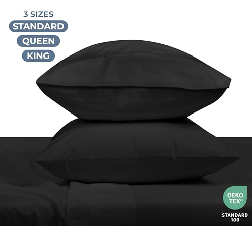Image of ROYALE LINENS 100% Organic Cotton Percale Pillowcases Set of 2 - Queen Size Percale Pillowcase - Queen Set of 2 Pillow Cover - Breathable, Cool & Crisp Black Pillow Cases (20 inchx30 inch, Black)
