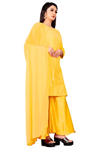 Image of Women Georgette Unstitched Salwar Suit Dress Material, Lucknow Chikankari Work