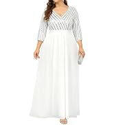 Talisea Womens Plus Size Formal Dresses - V Neck 3/4 Sleeve Sequin Prom Evening Gowns Long Maxi D...