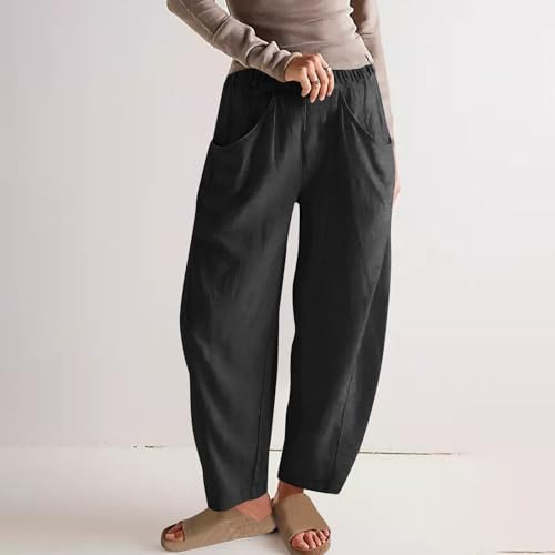Women Wide Leg Harem Pants Casual Cotton Linen Baggy Pants Casual Elastic Waist Trousers Sweatpants with Pockets Beach2