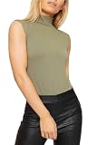 Candid Styles   Débardeur   Femme Khaki   Celeb Style Polo Neck Kim Kardashian M/L