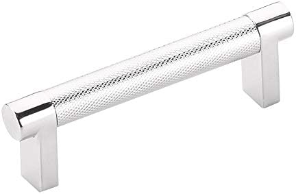 Emtek Select Knurled Cabinet Pull with Polished Chrome (US26) Stem Finish - Choice of Size - 84052.RECUS26.KNUS26 - Center-to-Center: 3 1/2" image 3