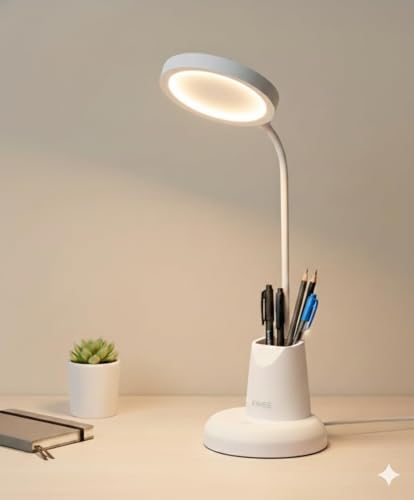 Image of Kimee LED Study Light for Desk with Stationery Organizer & Mobile Holder - Cordless Table Lamp for Students & Work from Home - 3 Modes Eye Protection Reading Lamp (Round, Regular)
