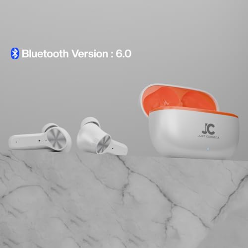 Image of JUST CORSECA Sounddrum Wireless Earbuds | Bluetooth 6.0 | 10mm Dynamic Drivers | 40H Playtime | Type-C Fast Charging | Smart Touch Control | Deep Bass & Clear Calls | Lightweight TWS Earbuds (White)