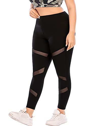 Plus Size Leggings, Black Mesh Yoga Pants For Women With Pockets High Waisted Tummy Control & Squat Proof Workout Leggings Black 2Xl #TOP7