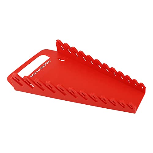 MichaelPro 12-Piece Wrench Holder with Non-Slip Slots, Red, Portable and Space-Saving, Small