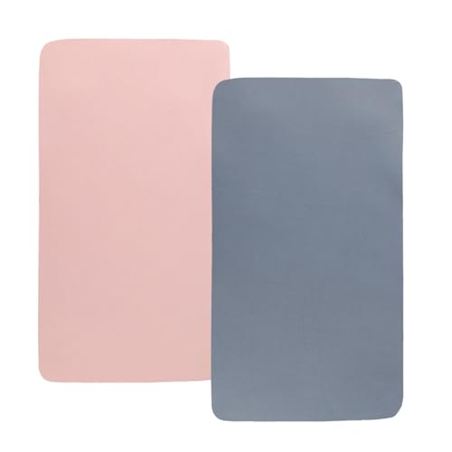 Tontukatu Stretchy Fitted Crib Sheets Set 2 Pack Portable Crib Mattress Topper for Baby Girl Boy,Ultra Soft Jersey Material, Grey & Pink