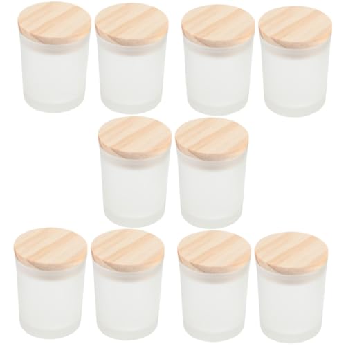 SEWACC 10 Pezzi Tazza Di Fai Da Te Barattolo Tazza Di Di Vetro Contenitore Per Candele Fai Da Te Portacandele in Vetro Profumata Di Legno Piccolo Bianca Lattina