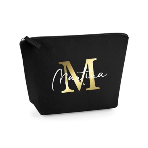 AWASG Neceser de fieltro con monograma de la letra – Personalizado con nombre – Neceser de maquillaje – Regalo para mamá mejor amiga, Negro , S (16 x 12,5 x 6 cm), Neceser de maquillaje