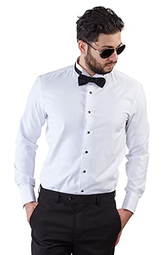 New Mens Tailored Slim Fit White Wing Tip Tuxedo Shirt Combo French Cuff by Azar3