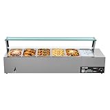 VEVOR Commercial Food Warmer, 1500W Electric Stainless Steel Steam Food Warmer with Glass Cover, 6 x 1/3 Size Pans Buffet Bain Marie with Soup & Perforated Ladles, for Catering, Restaurant & Party