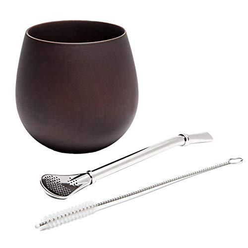 Nephit Juego de té de madera Yerba KüRbis Mate pintado a mano, natural, taza de agua mate, taza con paja, pincel de 200…