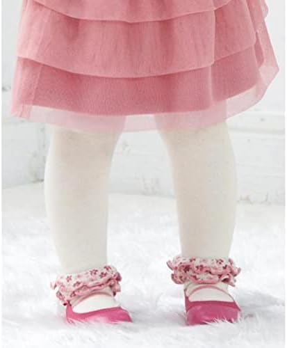 Whyme Pack of 2 Baby Girls Ballet Dance Tights, 1-5T Infant Toddler Floral Non-skid Leggings, Little Girl Cotton Long Stockings Pants (3-5T, White)