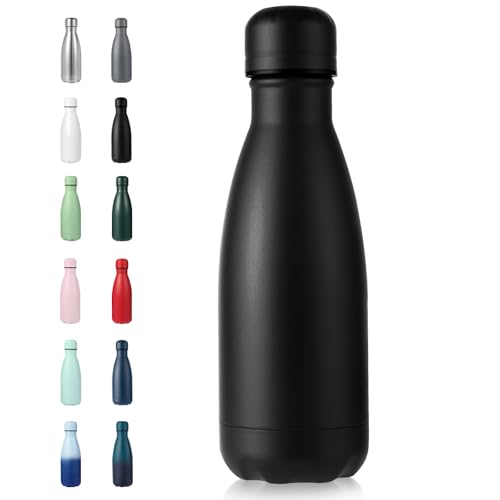 Volhoply 12oz Small Water Bottle Stainless Steel, BPA Free Insulated Water Bottles, Double Wall Cola Shape Flask, Keeps Cold 24 Hours and Hot 12 Hours for Kids Handbag (Black,1)