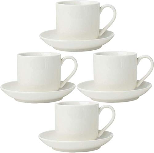 4 Unzen. Espressotassen 4er-Set mit passenden Untertassen - Premium-Porzellan, 8-teilige Geschenkbox Demitasse-Set - Rot, Blau & Grau -