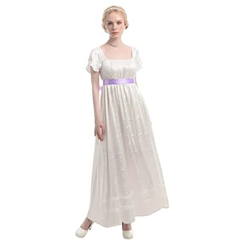Women Regency Dress Sash Ruffle Empire Waist Bridgerton Dress Jane Austen Tea Party Regency Era Ball Gown S M Cover