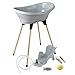 THERMOBABY - Pack Bain Bébé Vasco 7 en 1 Gris - Baignoire + Pied + Vidange + Transat de bain réglable + Thermomètre + Eponge + Brosse et peigne - Fabriqué en France