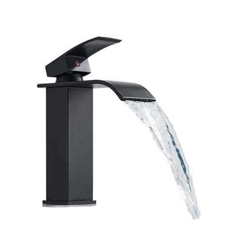 Grifo de Cocina Flexible, Grifo de lavabo negro mate, grifo baño latón en cascada con grúa monomando montado cubierta, grifos mezcladores agua fría y caliente(Black Short)