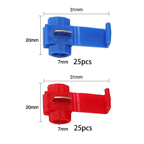 YIXISI 50 Stück Abzweigverbinder, Stromdiebe Schnellverbinder, Kabelabzweiger Quickverbinder, Klemmverbinder Schnellabzweiger (25 Stück Rot, 25 Stück Blau)