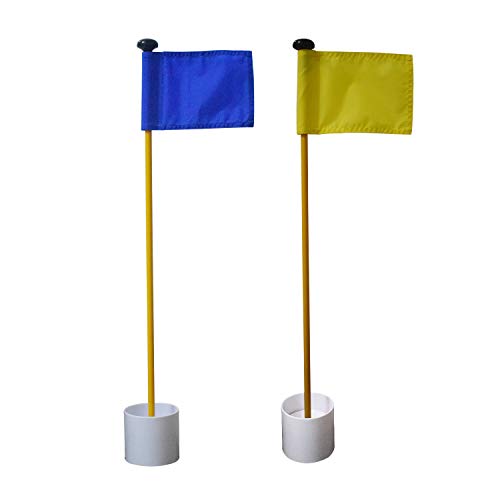 G-Fast 2PCS Count Golf Green Flagstick,Golf Putting Hole Pole Cup Sets (Blue+Yellow(Solid), 32inch)