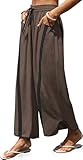 TARSE Womens Linen Wide Leg Pants Baggy Casual Drawstring Elastic Waisted Contrast Color Loose Y2K Pants with Pocket(DarkCoffee,XL