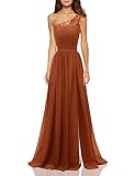 Molisa Women's Slit Bridesmaid Dresses Long Lace One Shoulder Chiffon Prom Dress with Pockets Formal Evening Gown Burnt Orange Size 6
