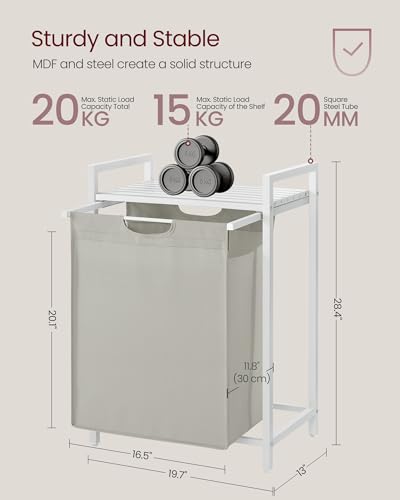 Image of VASAGLE Laundry Hamper, Laundry Basket, Laundry Sorter with A Pull-Out and Removable Bag, Shelf, Metal Frame, 17.2 Gallons (65 L), 19.7 x 13 x 28.4 Inches, Cream White and Cloud White UBLH101W01