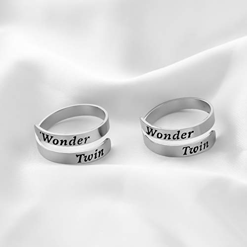 AKTAP Wonder Twin Adjustable Rings Best Brothers Sisters Jewelry Twins Gift for Women Men (Wonder Twin Set Rings)2