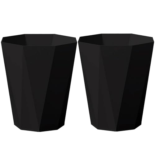 WEECRON Small Trash Can Bathroom Waste Basket Plastic Diamond Shape 1.8 Gallon (2 Pack. Black)