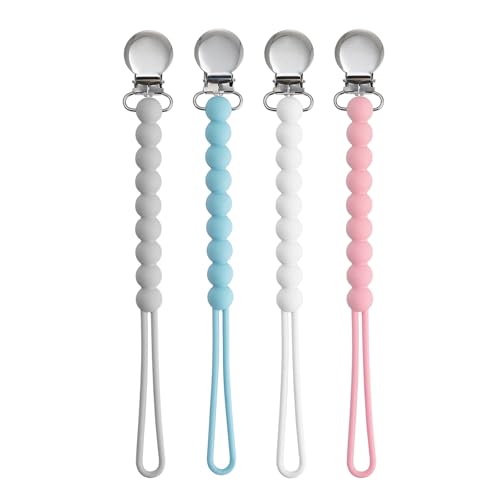 Image of Pacifier Clips for Boys Girls - MORIBOX 4 Pack Paci Clip Soothe Baby Binky Holder for Shower Birthday Gift