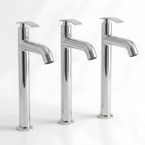 Image of GLOXY Premium Brass 30CM (12INCH) Long Neck Chrome Finished Pillar Tap with Combo Pack of 3 - Deck Mount High Neck Faucet with Sky Lever for Wash Basins & Kitchen Sinks - 10 Years Warranty