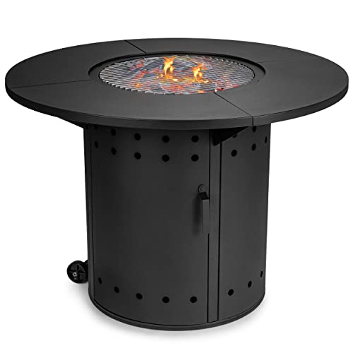 Ultranatura Ambiente Feuertisch Rund, Kohle, Grill, Ambiente inkl. Regenhaube, Grillrost, erweiterbar, Holzkohle, Feuerstelle, BBQ, Schwarz