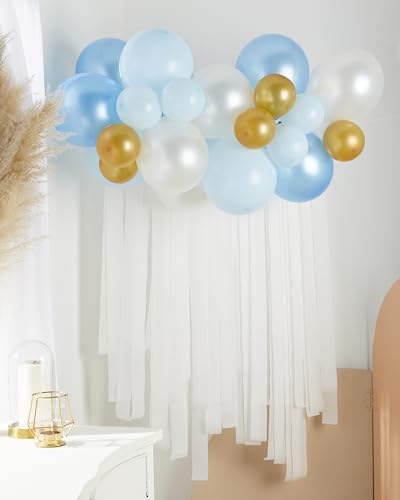 Amscan 9915964 - Blue, White and Gold Botanical Celebration Balloon and Streamers Party Back Drop - 39 Pieces - Image 3