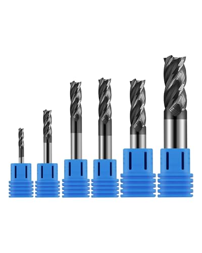 Image of 1 /2 inch 3 /8 inch 5 /16 inch 1 /4 inch 3 /16 inch 1 /8 inch Carbide Square End Mills Set, 4 Flute, AlTiN Coated, End Mill Bits for Hard Materials, HRC 45 Deg, CNC Router Bits - 6pcs